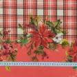 Тканини для скрапбукінга - Декоративна новорічна тканина лонета Пуансетія / Digital Print клітинка  купон  крем