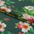 Тканини для суконь - Платтяна Джаванез квіти зелений/білий/рожевий