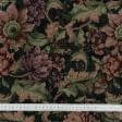 Ткани для декоративных подушек - Гобелен Цветы Арлекин  т.зеленый