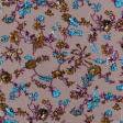 Тканини для суконь - Штапель Фалма принт темно-блакитні квіти на палевому