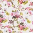 Тканини портьєрні тканини - Декоративна тканина лонета Флорал / FLORAL квіти великі гранат фон молочний