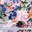 Тканини для суконь - Платтяний шовк віскозний принт квіти на бузковому
