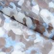 Тканини для суконь - Шифон принт камінці блакитні, коричневі, чорні на білому