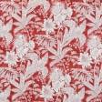 Тканини портьєрні тканини - Декоративна тканина лонета Парк / PARK листя фон червоний