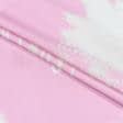 Тканини для блузок - Шовк штучний принт білі риски/плями на рожевому