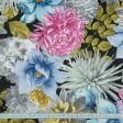 Ткани портьерные ткани - Жаккард-принт Жани//JANIS фон черный,цветы фуксия