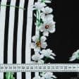 Тканини для суконь - Платтяна віскоза купон білі, червоні квіти на чорному та на чорно-білій смужці