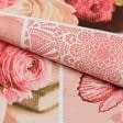 Тканини бавовна - Тканина рушникова вафельна набивна троянди рожевий