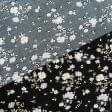 Тканини віскоза, полівіскоза - Штапель Фалма принт дрібні білі квіти на чорному