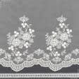 Тканини гардинні тканини - Тюль сітка вишивка Айнура квіти, крем з блиском з фестоном