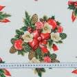 Тканини для декоративних подушок - Декоративна новорічна тканина Різдвяний букет