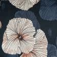 Тканини для суконь - Шовк стрейч принт світло-бежеві квіти на чорному