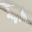Тканини для суконь - Котон стрейч принт білі квіти на бежевому
