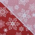 Тканини для печворку - Новорічна тканина лонета Сніжинки фон червоний