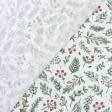 Ткани для штор - Новогодняя ткань лонета Ягоды зеленый