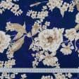 Тканини для суконь - Платтяний шовк віскозний принт бежеві квіти на фіолетовому