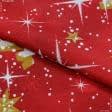 Ткани для скатертей - Декоративная новогодняя ткань Лонета  / Елочка звезды, золото