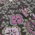Ткани для декоративных подушек - Декоративная ткань Луна цветы фуксия, розовый фон коричневый