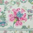 Ткани для штор - Декоративная ткань сатен Ананда цветы фуксия