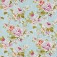 Тканини портьєрні тканини - Декоративна тканина лонета Флорал / FLORAL квіти рожевий, фон блакитний