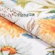 Ткани для рукоделия - Декоративная ткань лонета Георгины желтые фон молочный