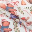 Ткани портьерные ткани - Новогодняя ткань лонета Зверята белка и сова бордовый