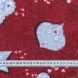 Тканини новорічні тканини - Новорічна тканина лонета Іграшки серця, фон червоний
