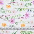 Тканини для рукоділля - Декоративна тканина лонета Лугові квіти мальва фон білий