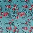 Тканини для меблів - Декоративний велюр принт Японський сад бордо фон cмарагд