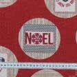 Ткани для декоративных подушек - Новогодняя ткань лонета Открытки в шаре фон красный