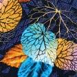 Тканини для суконь - Штапель фалма принт велике листя на темно-синьому