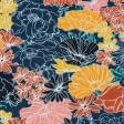 Тканини штапель - Штапель Фалма принт контур квітів на темно-синьому
