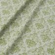 Тканини бавовняні сумішеві - Декоративна тканина лонета Таніт вензель зелене яблоко фон св.бежевий