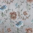 Ткани для декоративных подушек - Декоративная ткань Палми / Palmi цветы т.бежевые, голубые фон серый
