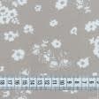 Тканини для суконь - Платтяна Тенсел принт білі квіти на бежевому