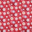 Тканини для печворку - Новорічна тканина лонета Іграшки фон червоний