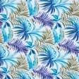 Ткани для покрывал - Декоративная ткань лонета Феникс листья голубой сине-фиолетовый,оливка