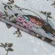 Ткани ненатуральные ткани - Тюль принт Шик цветы фон св.серый с утяжелителем