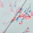Тканини для блузок - Штапель Фалма принт фрезові троянди на м'ятному