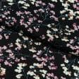 Тканини віскоза, полівіскоза - Платтяний твіл принт дрібні молочно-фрезові квіти на чорному