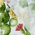 Ткани хлопок смесовой - Декоративная ткань лонета Кактусы цветущие зеленый