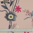 Тканини для суконь - Платтяний креп принт квіти на світло-фрезовому