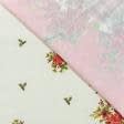 Тканини для портьєр - Декоративна новорічна тканина лонета Пуансетія клітинка купон крем