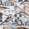Ткани портьерные ткани - Декоративная ткань лонета Канарио птички серый,коричневый