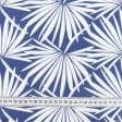 Тканини льон - Льон Сабіна біле листя на синьому