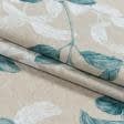 Тканини портьєрні тканини - Декоративна тканина Надін листя/NADINE  бірюза фон натуральний