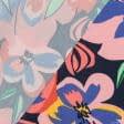 Тканини для суконь - Платтяний штапель принт квіти, листя різнокольорові