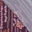 Тканини для спідниць - Платтяна віскоза квіти, смужки на бордовому