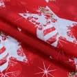 Ткани портьерные ткани - Декоративная новогодняя ткань / ЗВЕЗДЫ, фон красный