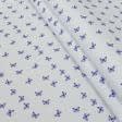 Ткани для детской одежды - Экокоттон бабочки яркие синие фон белый